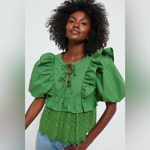 New Tuckernuck Hyacinth House Forest Green Ruffle Nadia Boise Top-Size Medium